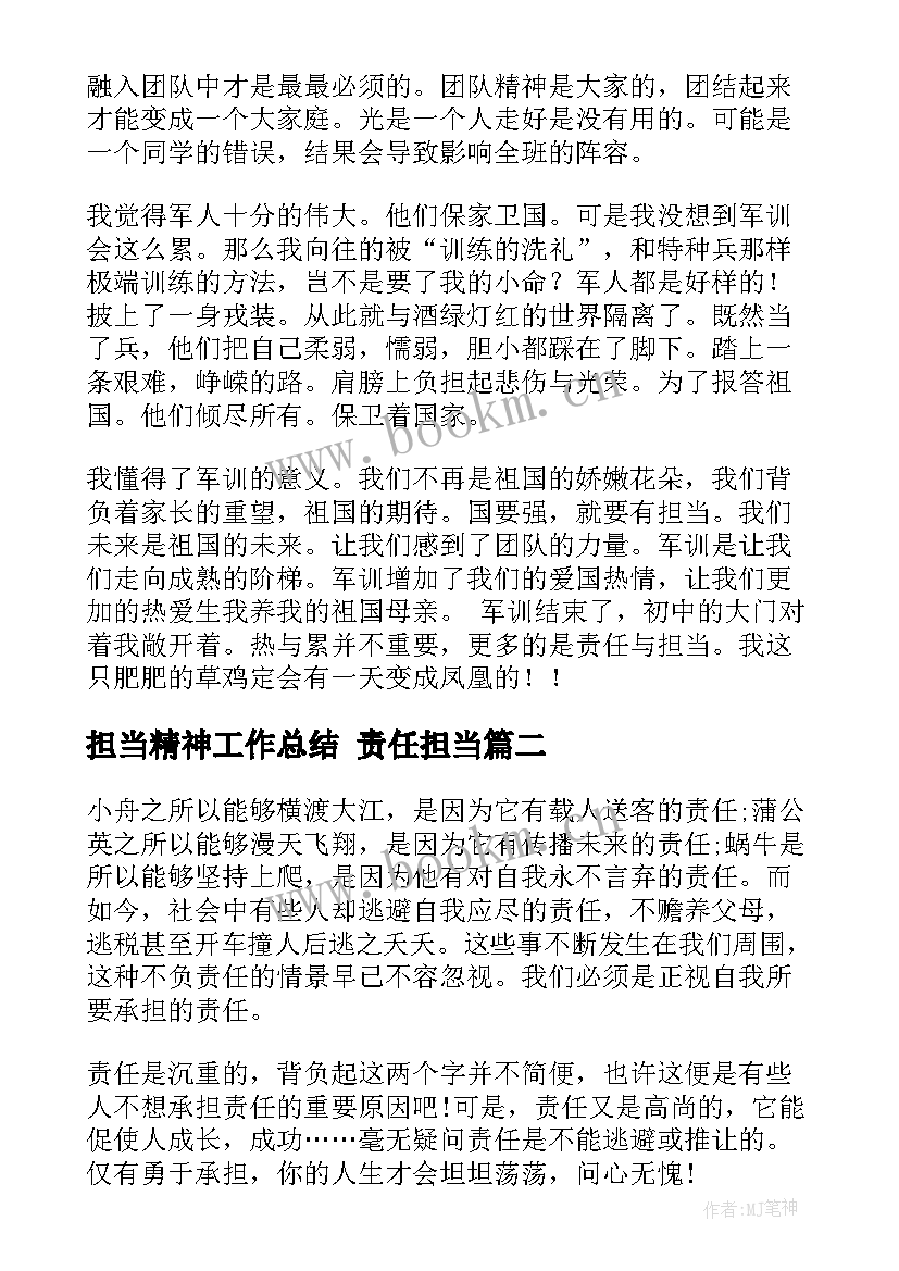 2023年担当精神工作总结 责任担当(大全8篇)