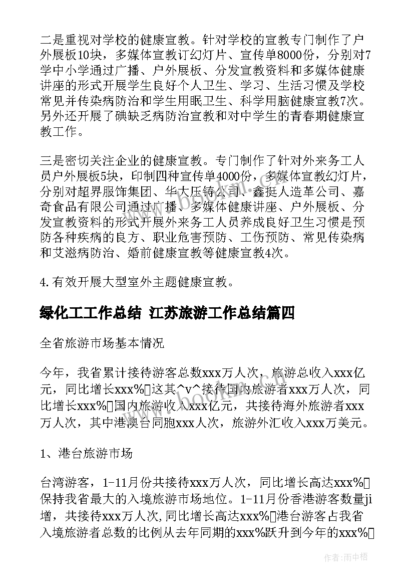 绿化工工作总结 江苏旅游工作总结(优秀5篇)