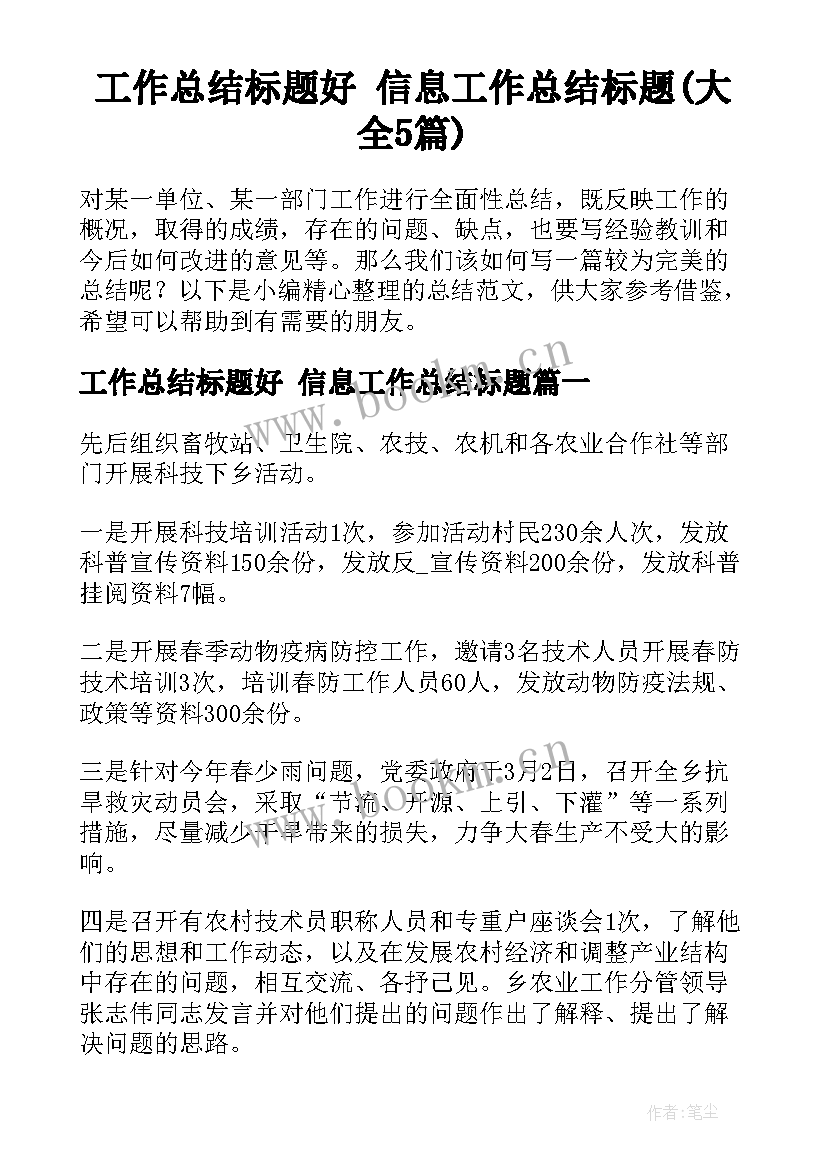 工作总结标题好 信息工作总结标题(大全5篇)