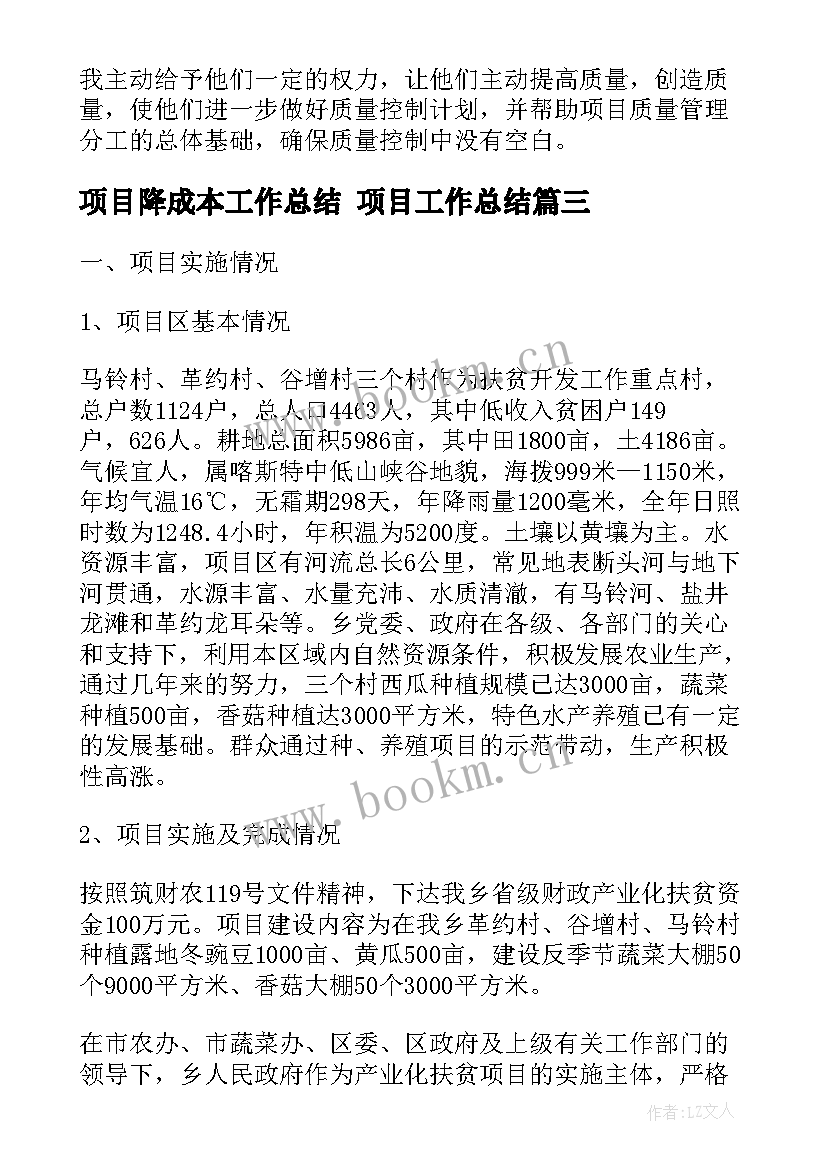 项目降成本工作总结 项目工作总结(优秀10篇)