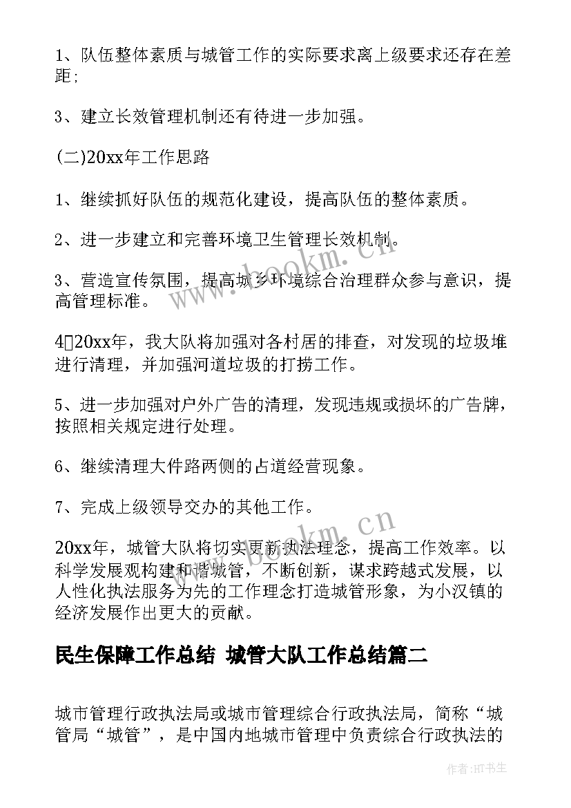 2023年民生保障工作总结 城管大队工作总结(大全5篇)