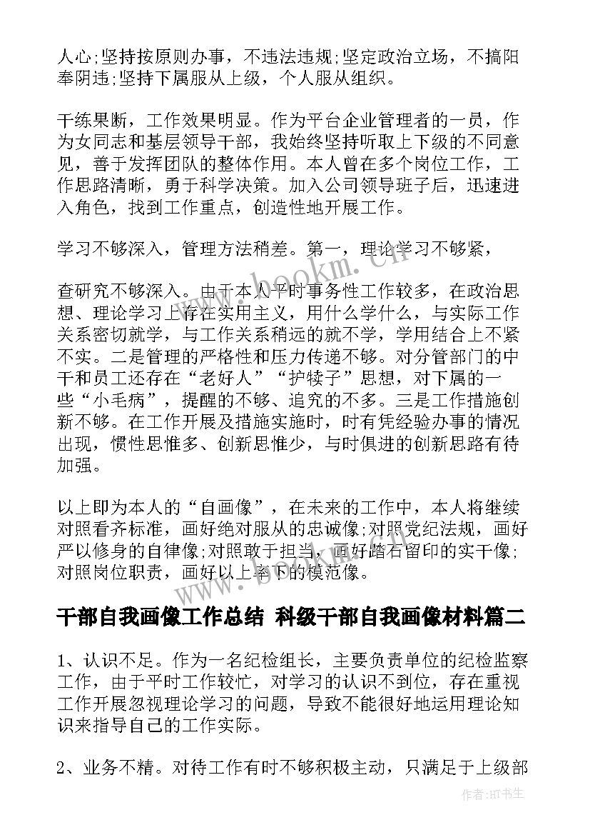 干部自我画像工作总结 科级干部自我画像材料(模板5篇)