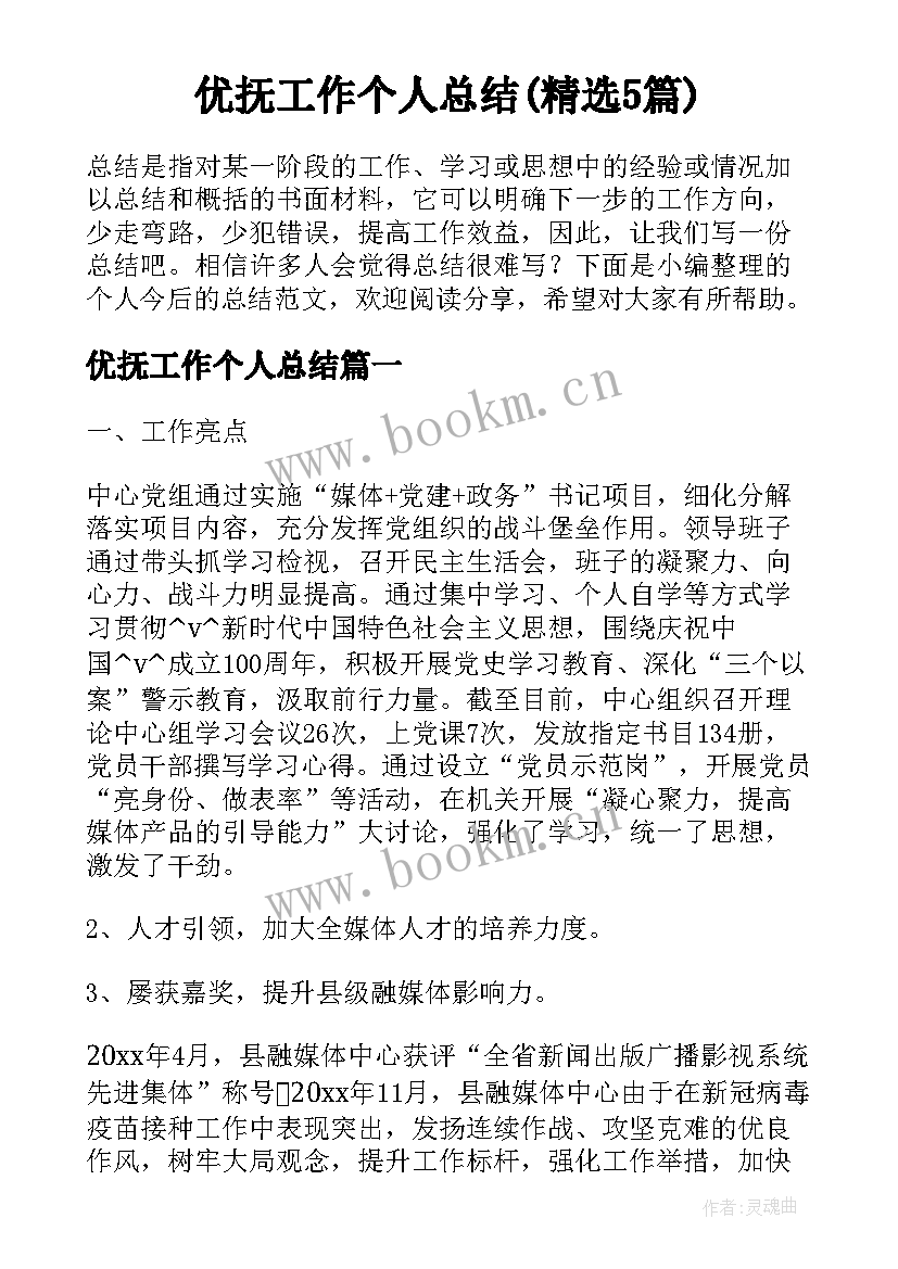 优抚工作个人总结(精选5篇)