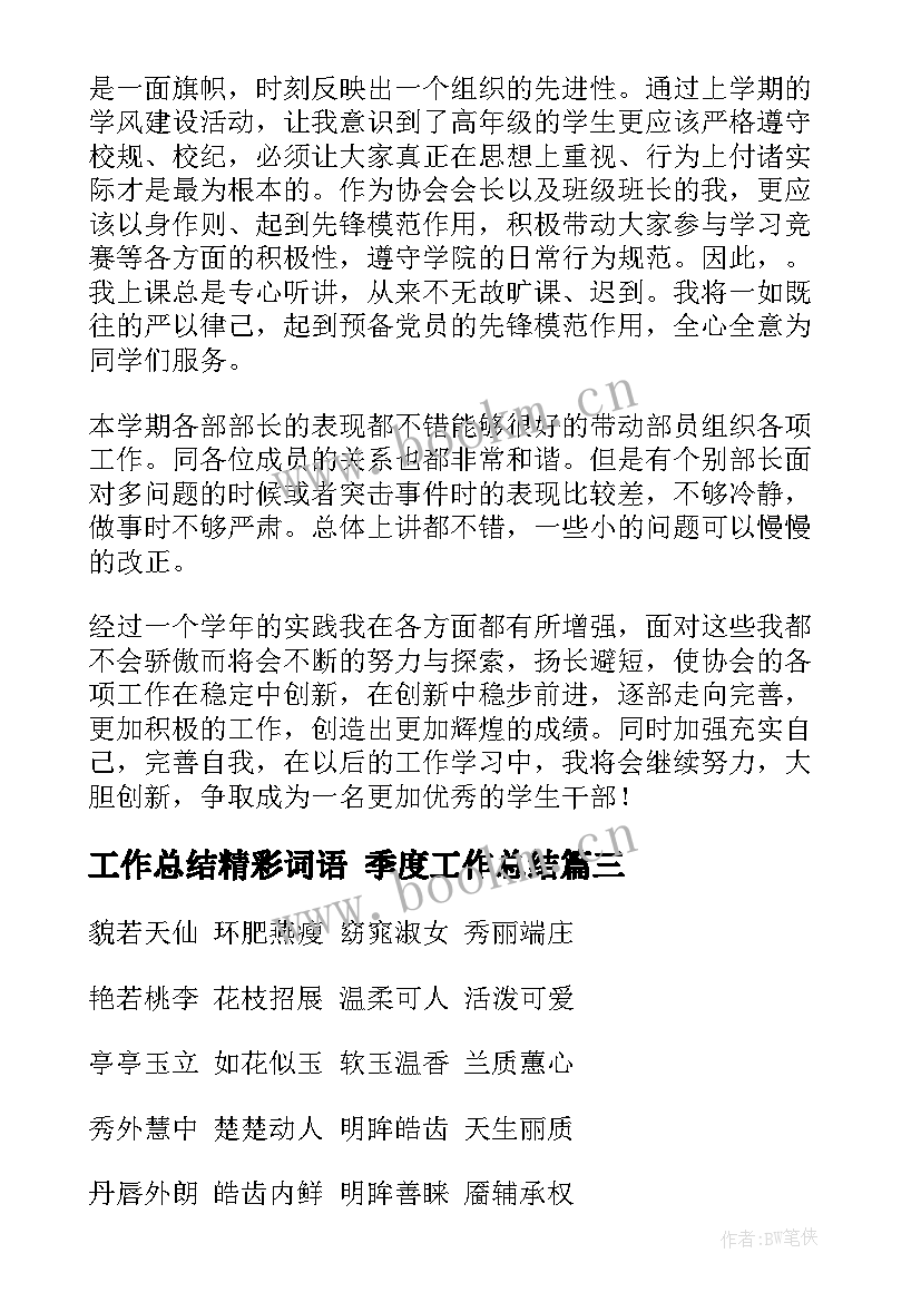 2023年工作总结精彩词语 季度工作总结(通用7篇)