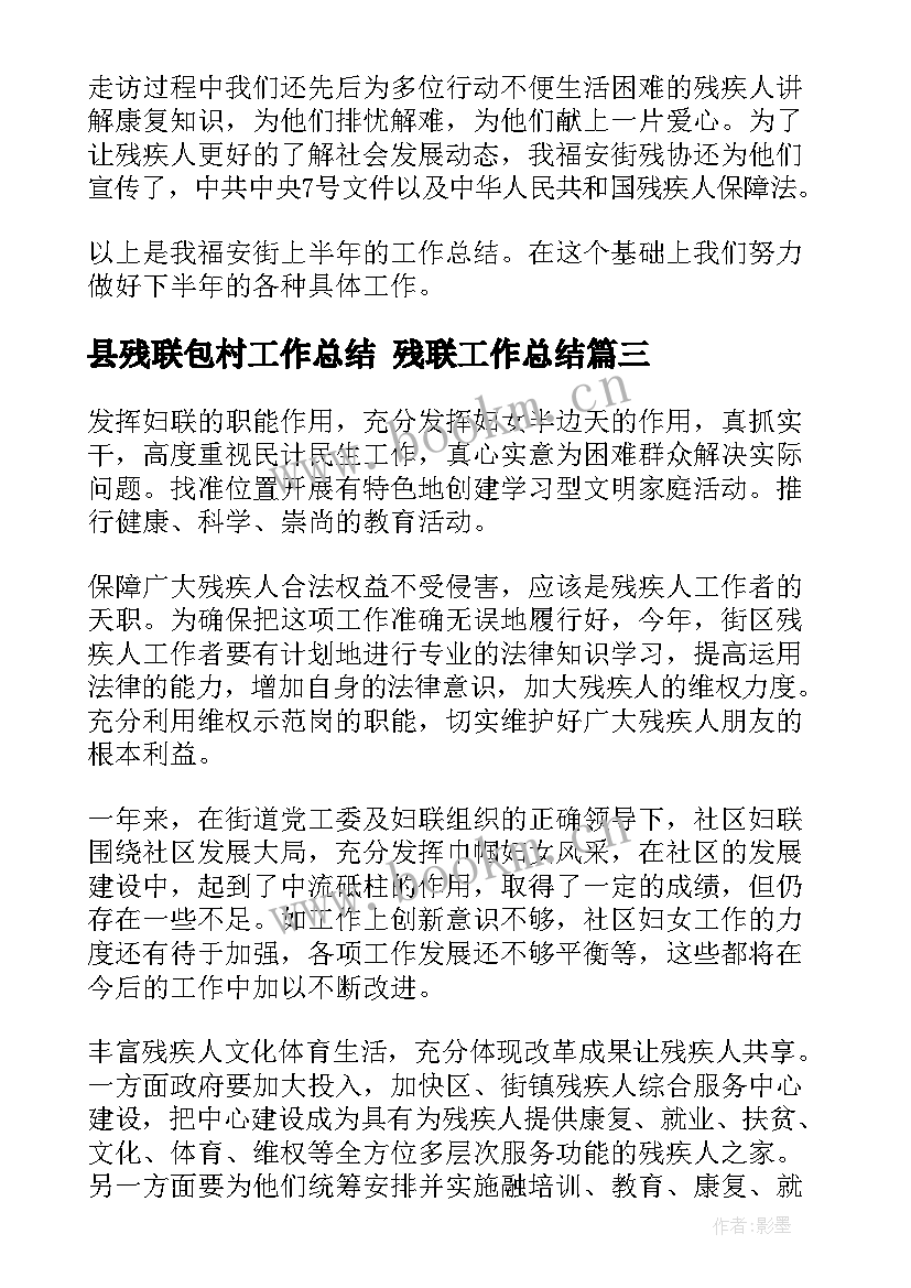 县残联包村工作总结 残联工作总结(实用6篇)