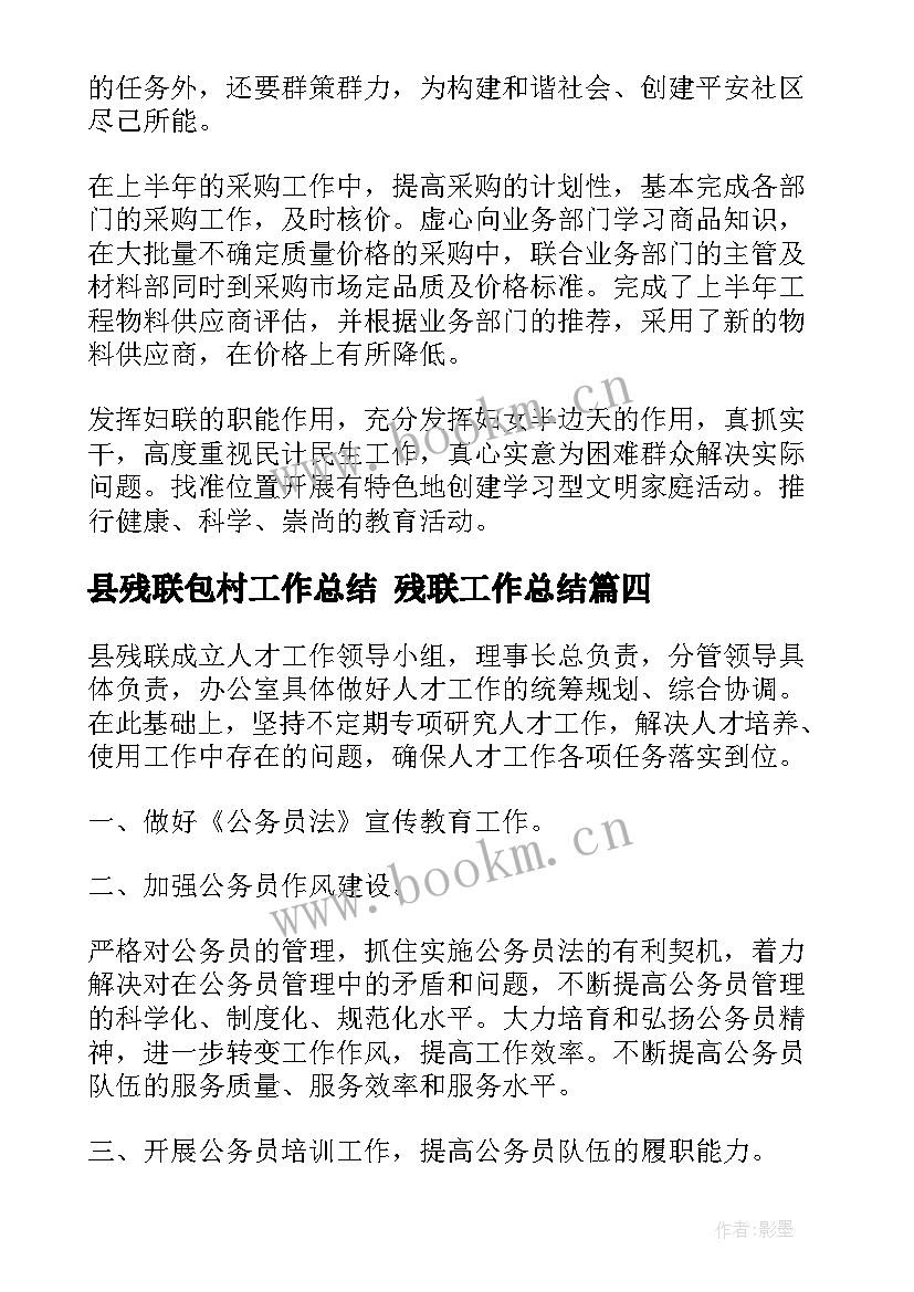 县残联包村工作总结 残联工作总结(实用6篇)