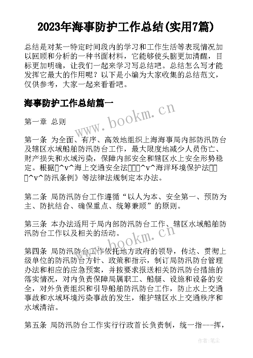 2023年海事防护工作总结(实用7篇)