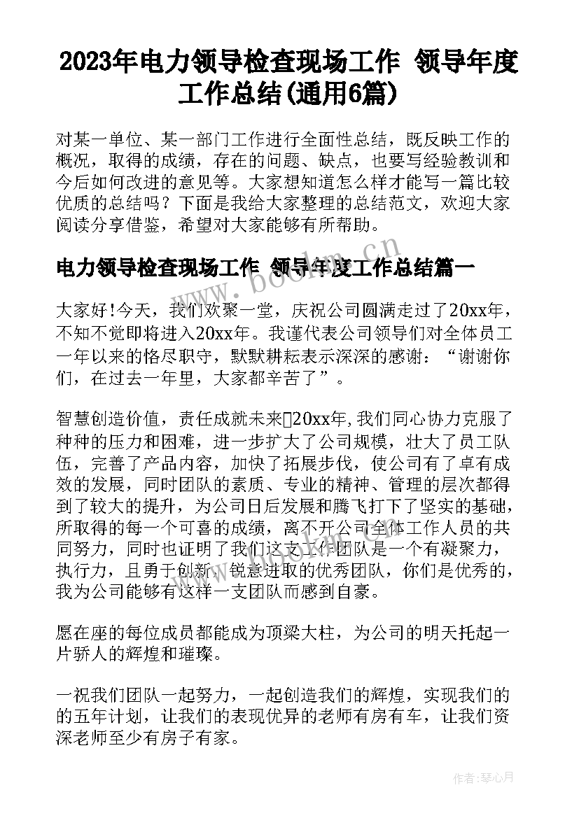 2023年电力领导检查现场工作 领导年度工作总结(通用6篇)