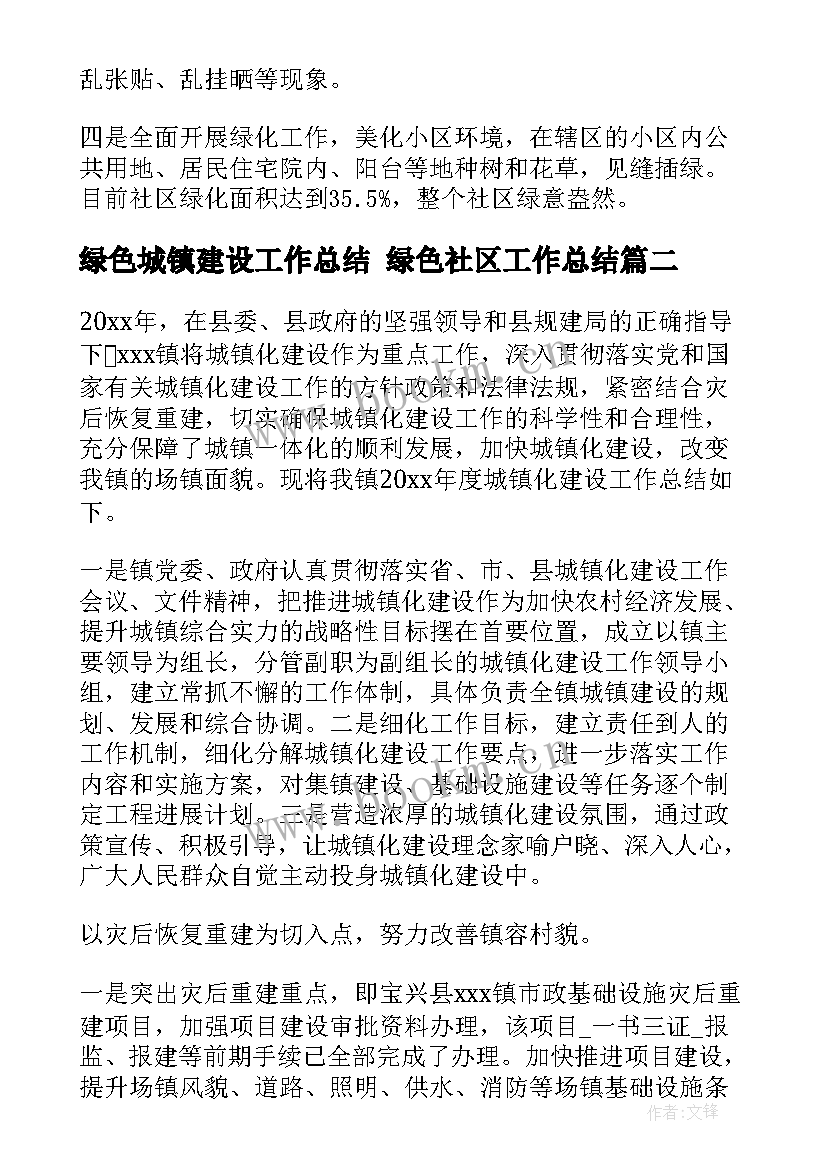 2023年绿色城镇建设工作总结 绿色社区工作总结(优质5篇)