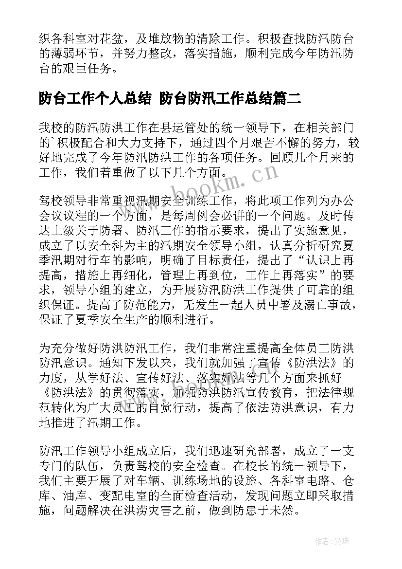 2023年防台工作个人总结 防台防汛工作总结(汇总8篇)