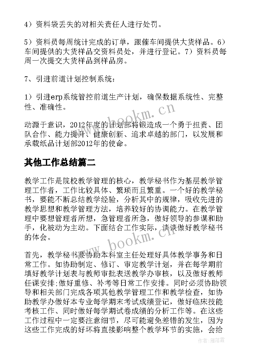 2023年其他工作总结(汇总10篇)