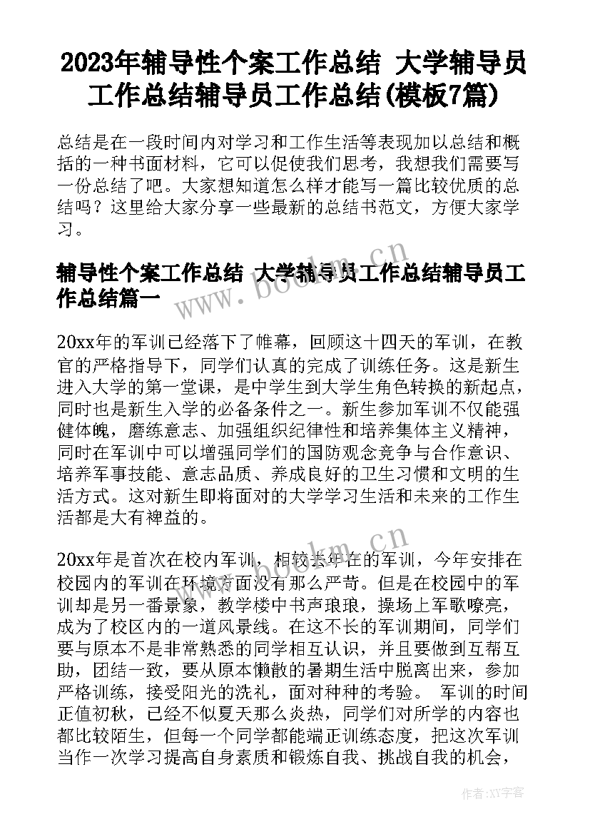 2023年辅导性个案工作总结 大学辅导员工作总结辅导员工作总结(模板7篇)