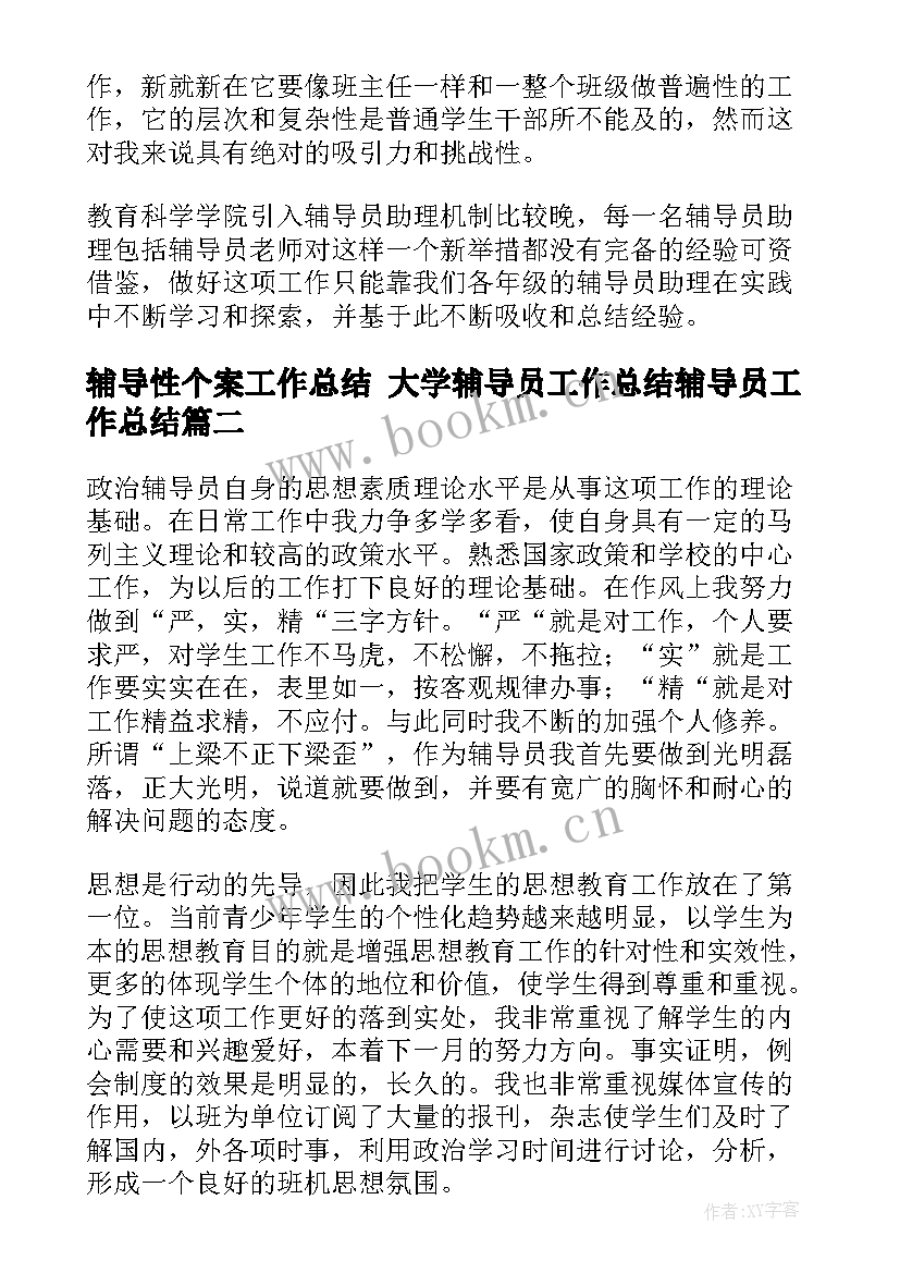 2023年辅导性个案工作总结 大学辅导员工作总结辅导员工作总结(模板7篇)