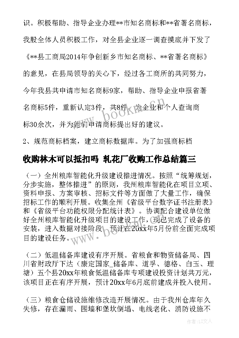 2023年收购林木可以抵扣吗 轧花厂收购工作总结(汇总5篇)