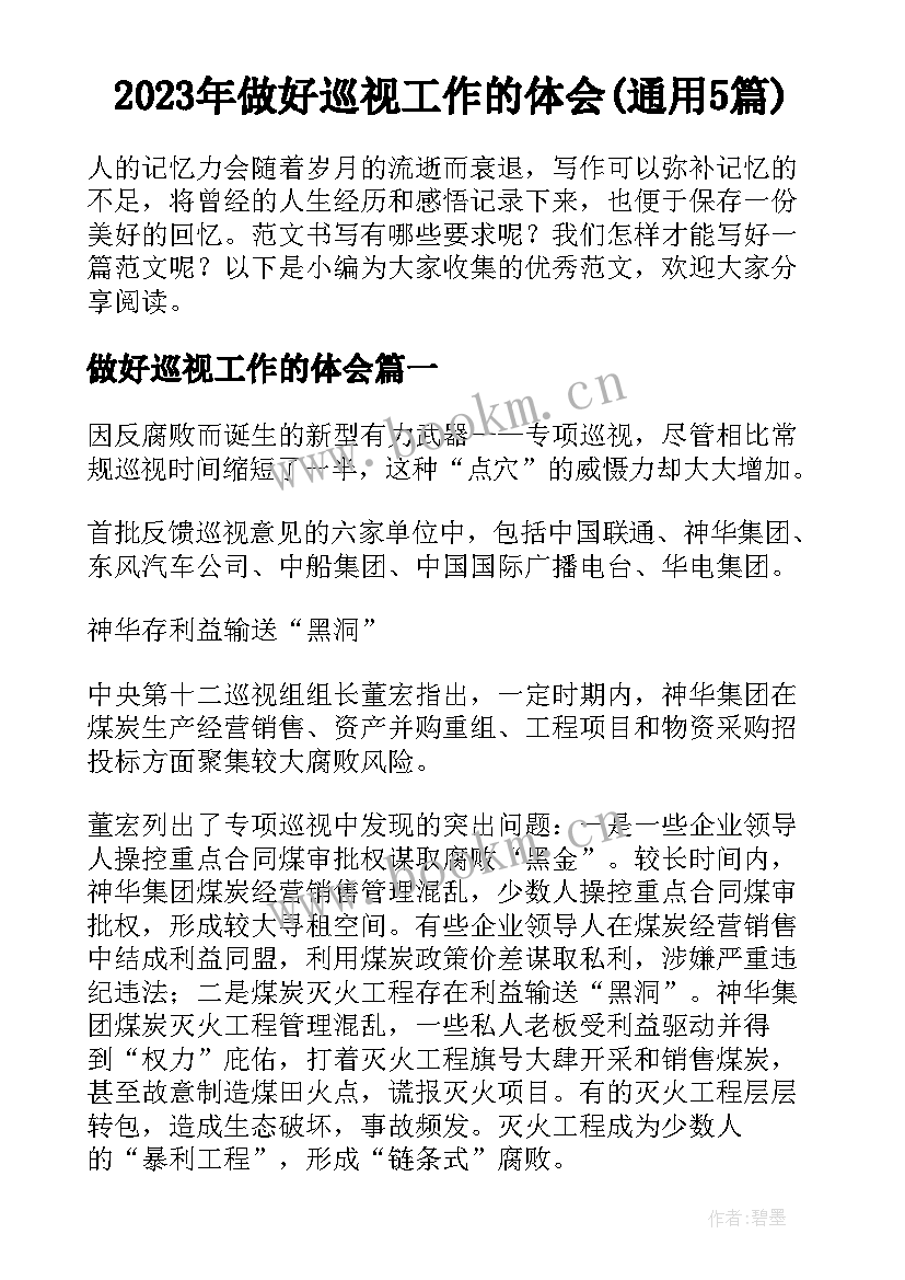 2023年做好巡视工作的体会(通用5篇)