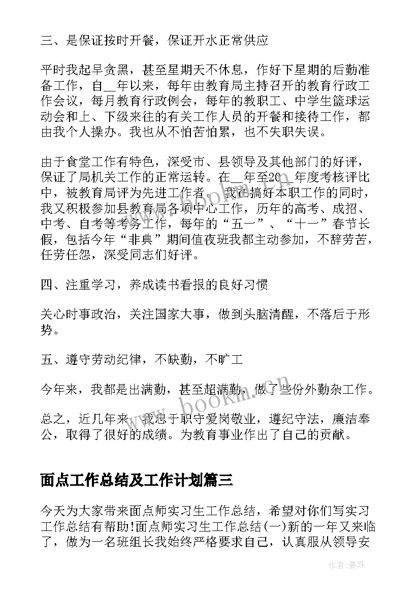 面点工作总结及工作计划(汇总5篇)