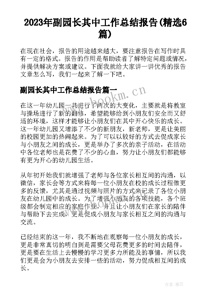 2023年副园长其中工作总结报告(精选6篇)