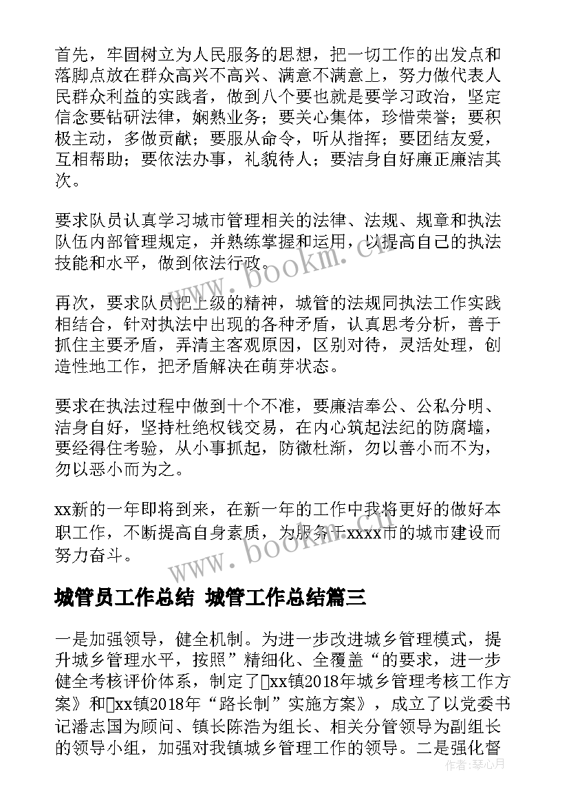 2023年城管员工作总结 城管工作总结(实用9篇)