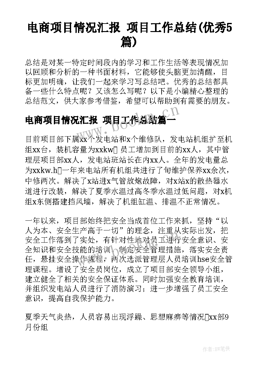 电商项目情况汇报 项目工作总结(优秀5篇)