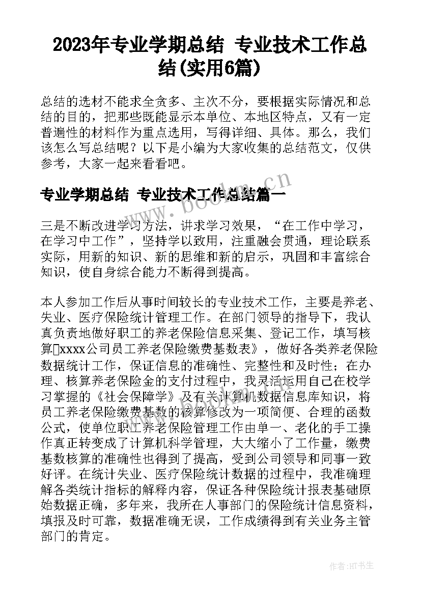 2023年专业学期总结 专业技术工作总结(实用6篇)