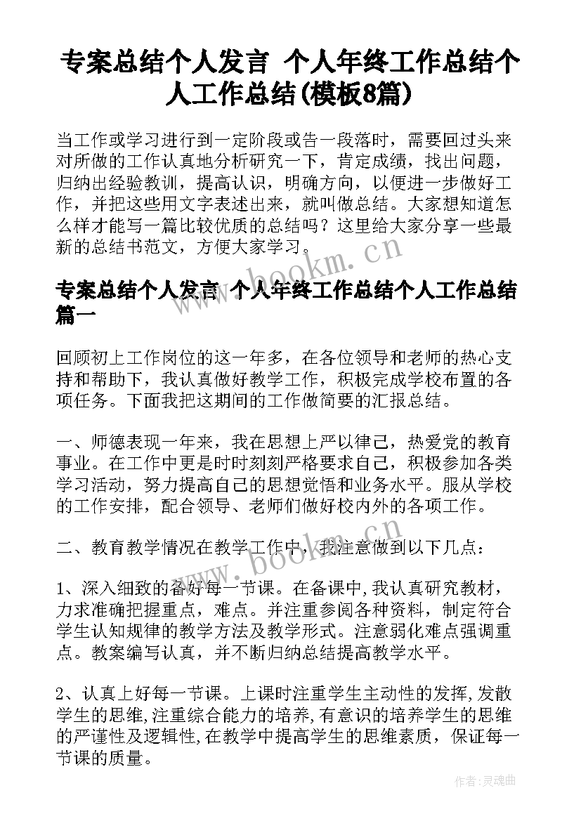 专案总结个人发言 个人年终工作总结个人工作总结(模板8篇)