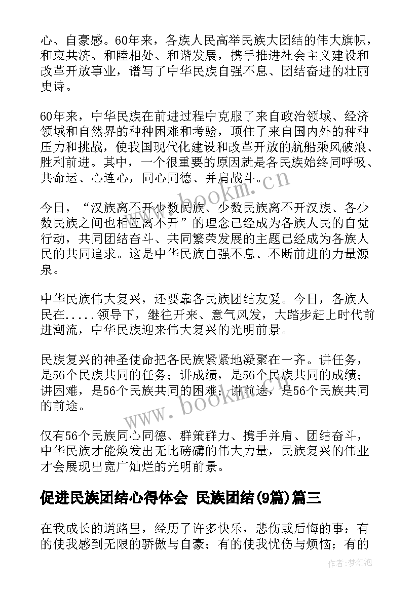 最新促进民族团结心得体会 民族团结(优秀9篇)