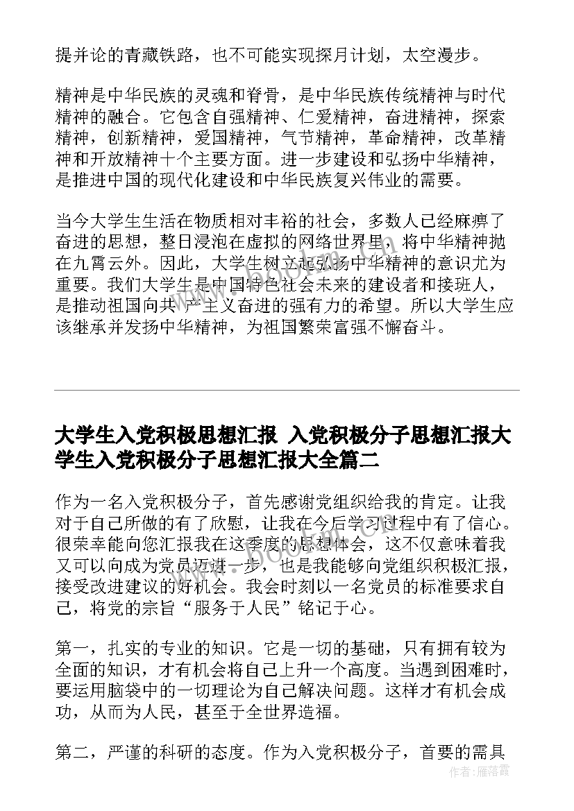 大学生入党积极思想汇报 入党积极分子思想汇报大学生入党积极分子思想汇报(实用6篇)