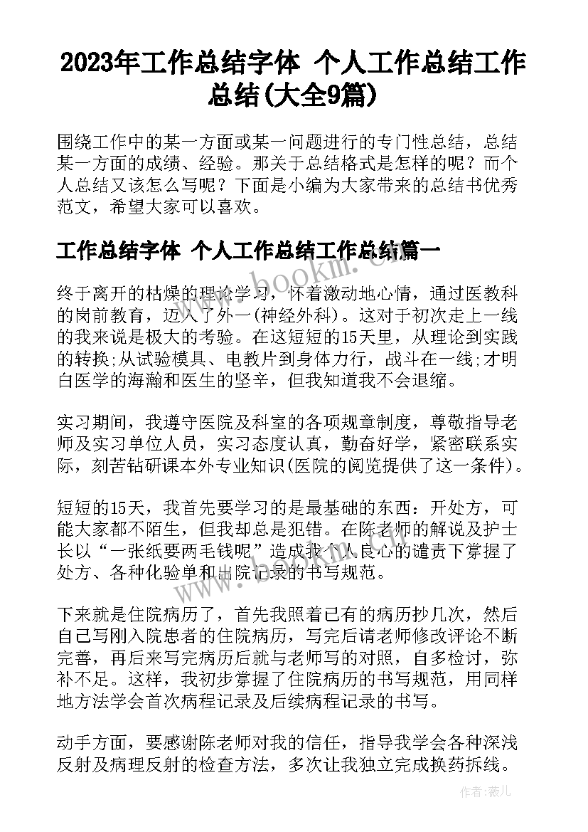 2023年工作总结字体 个人工作总结工作总结(大全9篇)