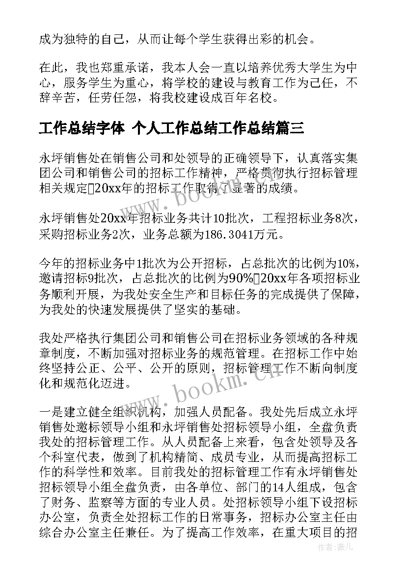 2023年工作总结字体 个人工作总结工作总结(大全9篇)