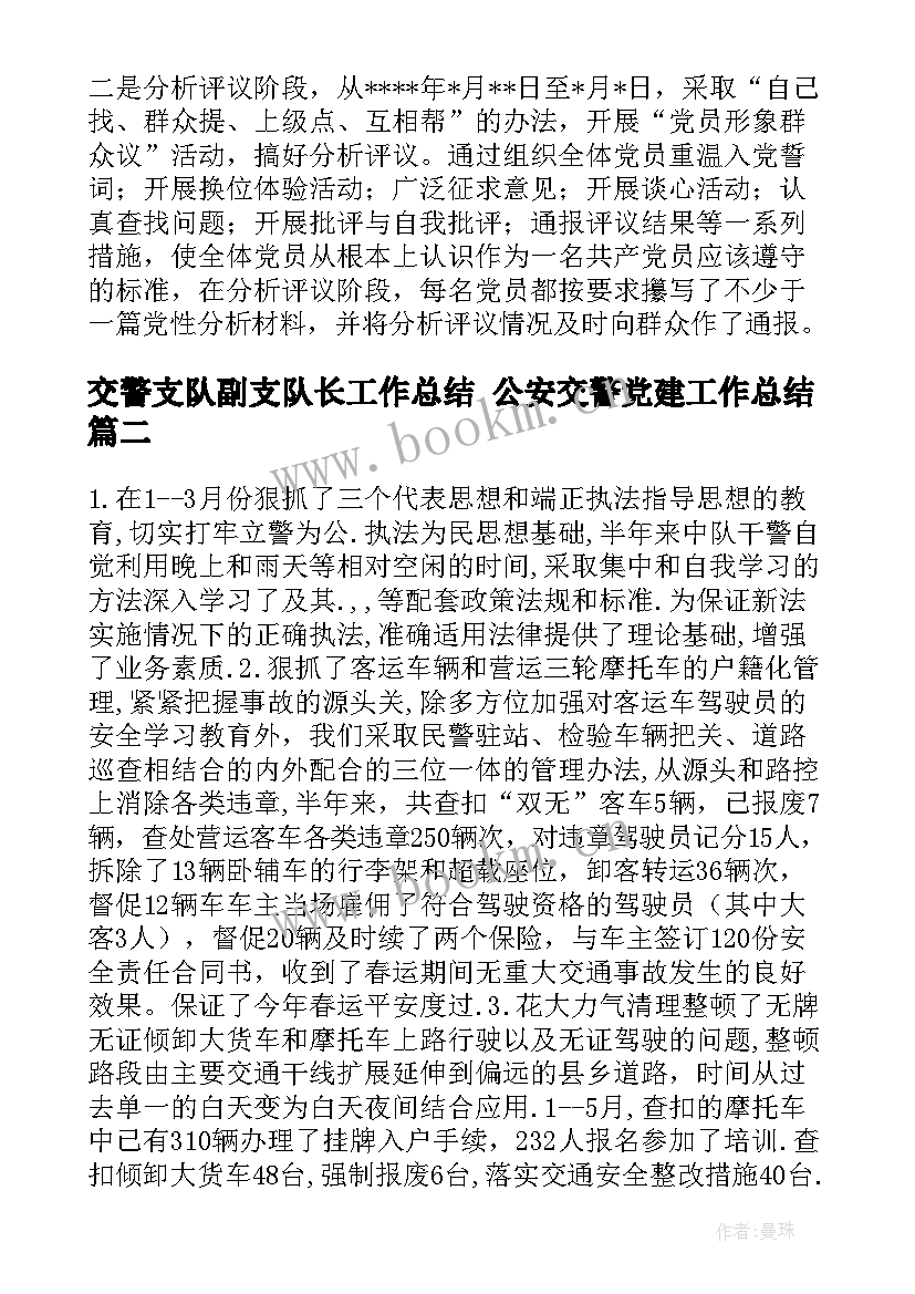 交警支队副支队长工作总结 公安交警党建工作总结(优质5篇)