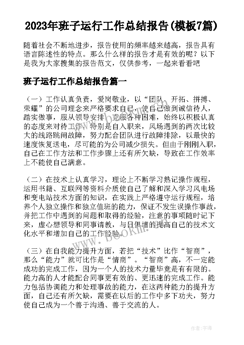 2023年班子运行工作总结报告(模板7篇)