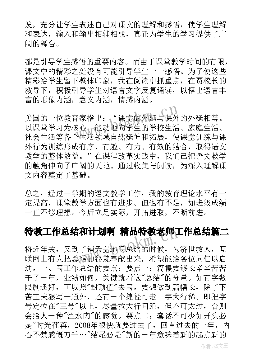 2023年特教工作总结和计划啊 精品特教老师工作总结(模板5篇)