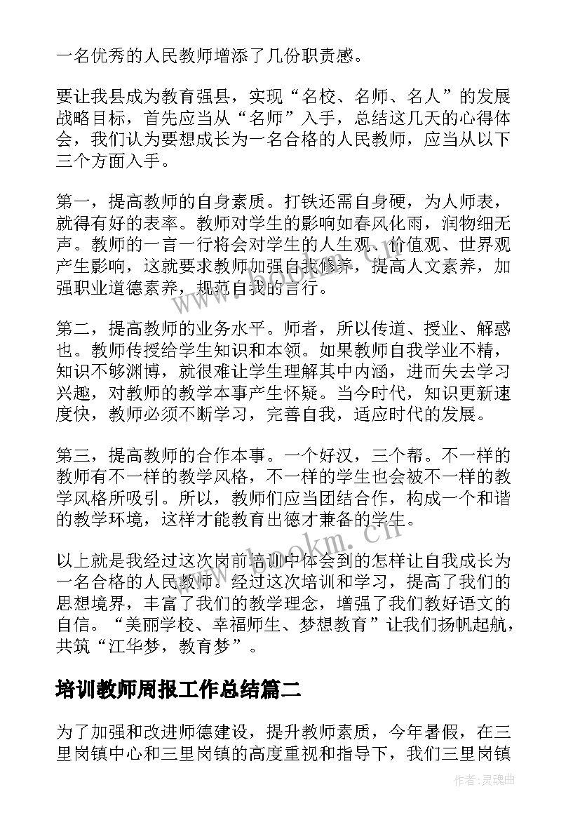 2023年培训教师周报工作总结(模板10篇)