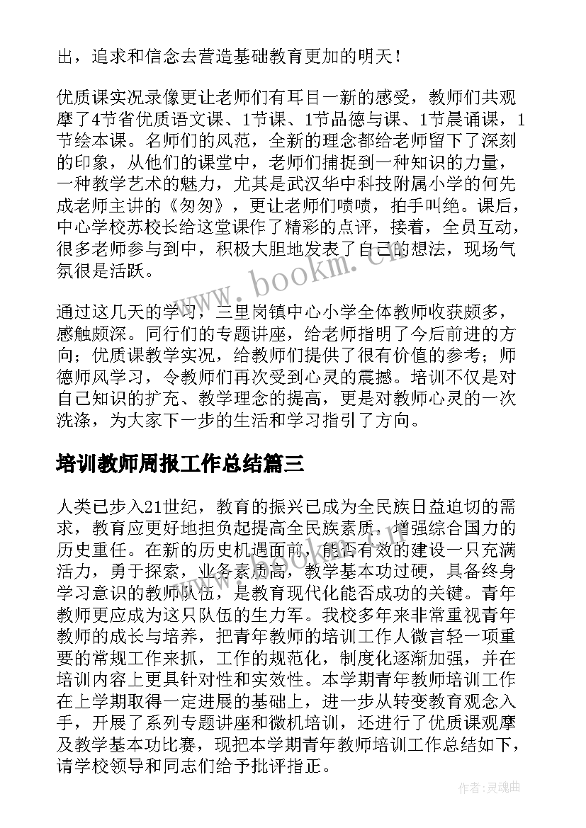 2023年培训教师周报工作总结(模板10篇)