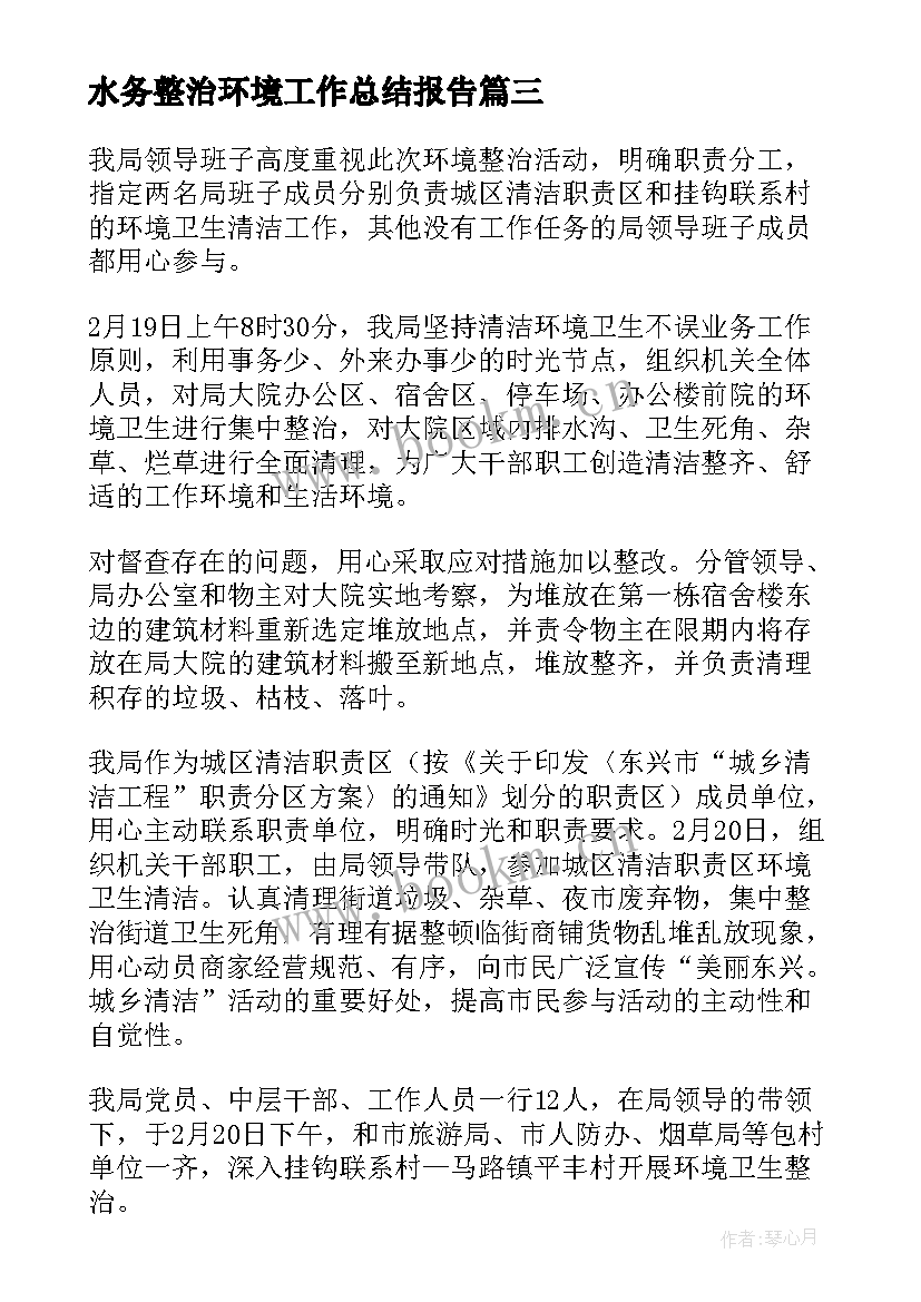 2023年水务整治环境工作总结报告(通用7篇)