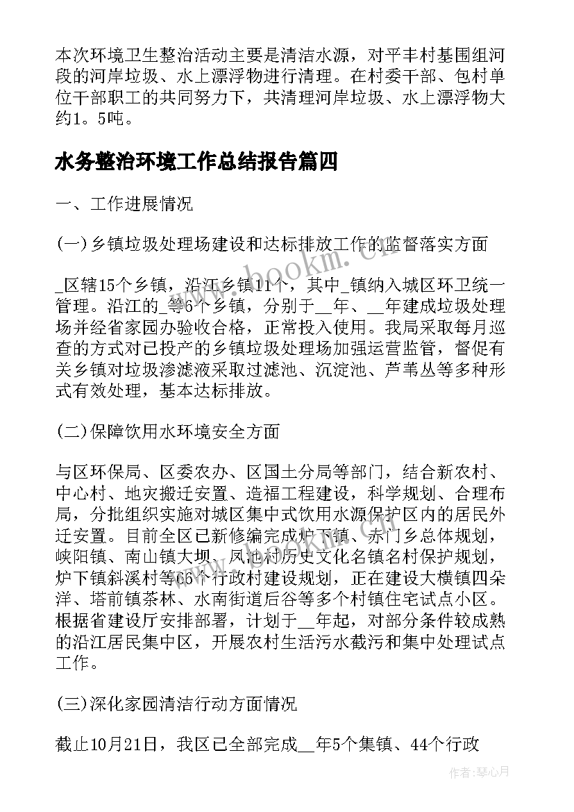 2023年水务整治环境工作总结报告(通用7篇)