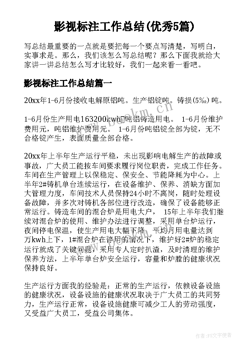 影视标注工作总结(优秀5篇)