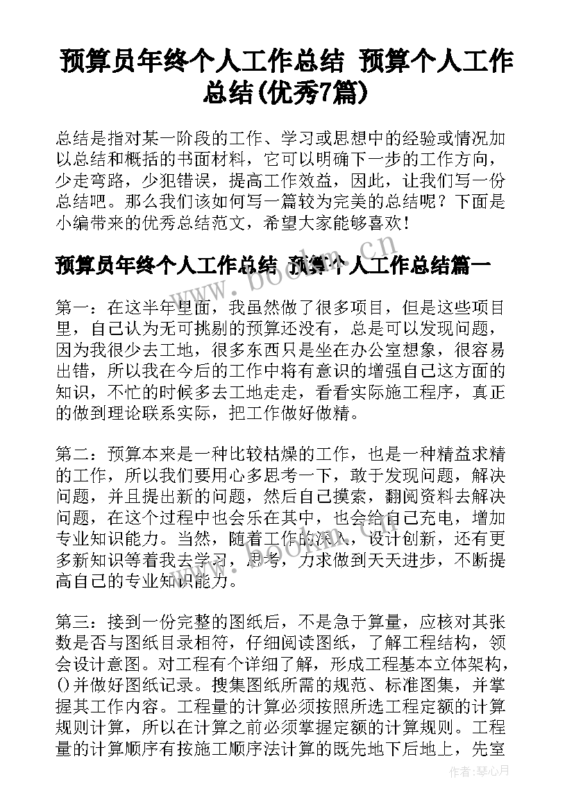 预算员年终个人工作总结 预算个人工作总结(优秀7篇)