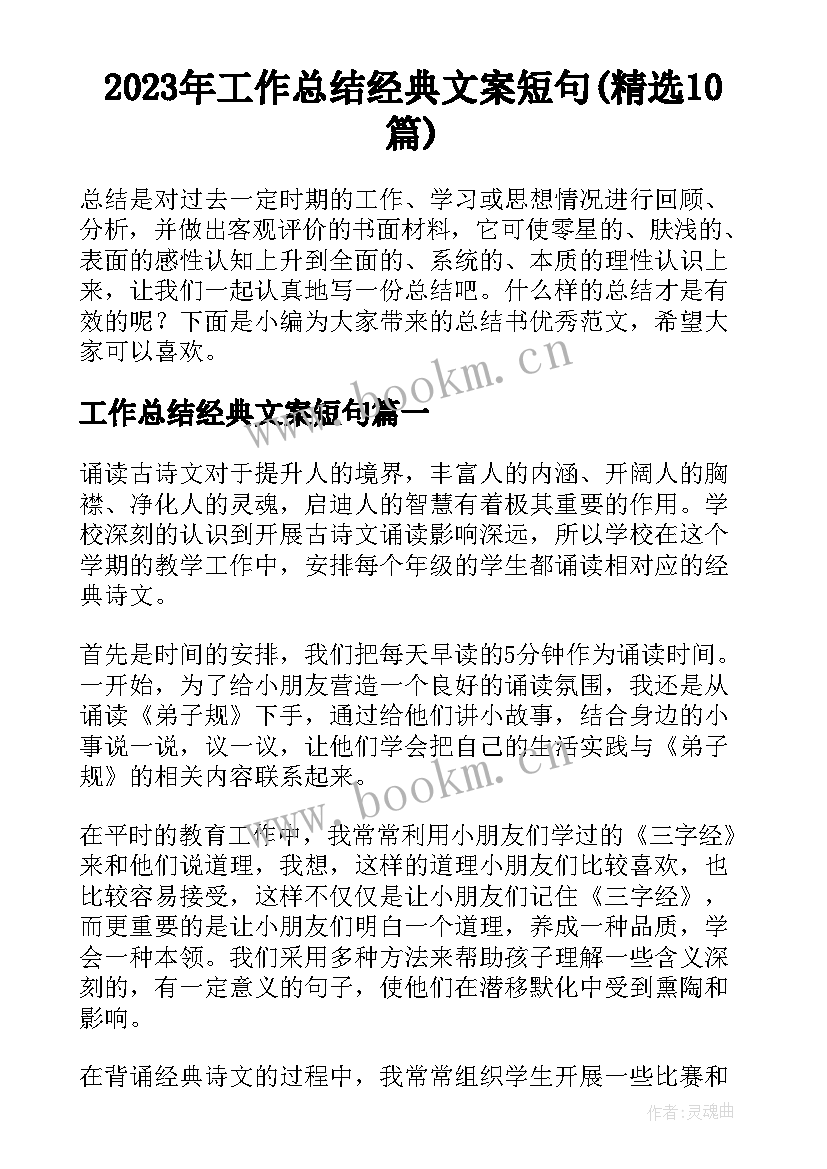 2023年工作总结经典文案短句(精选10篇)