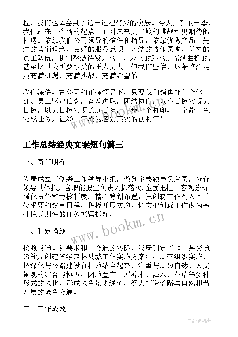 2023年工作总结经典文案短句(精选10篇)