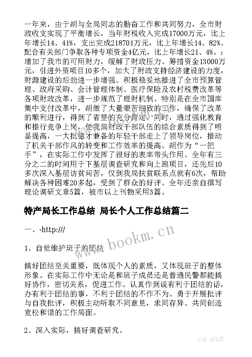 2023年特产局长工作总结 局长个人工作总结(优质9篇)