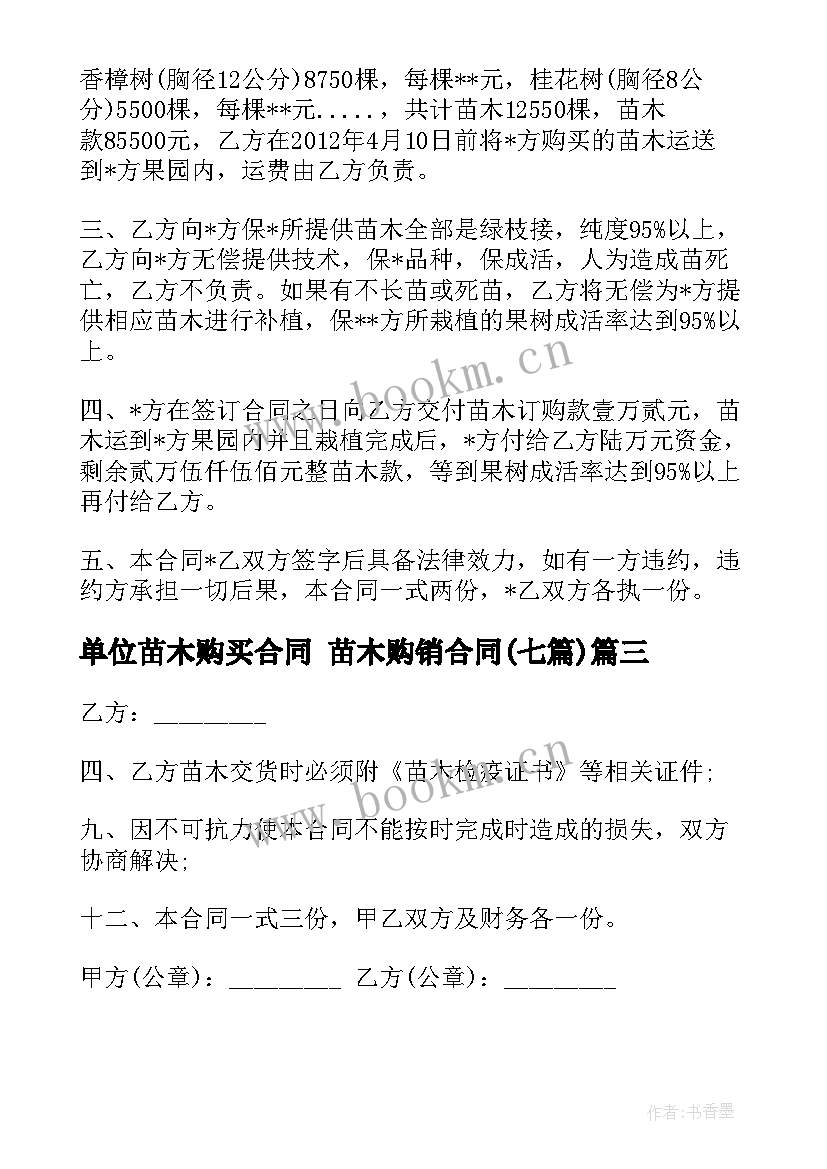 单位苗木购买合同 苗木购销合同(优秀7篇)