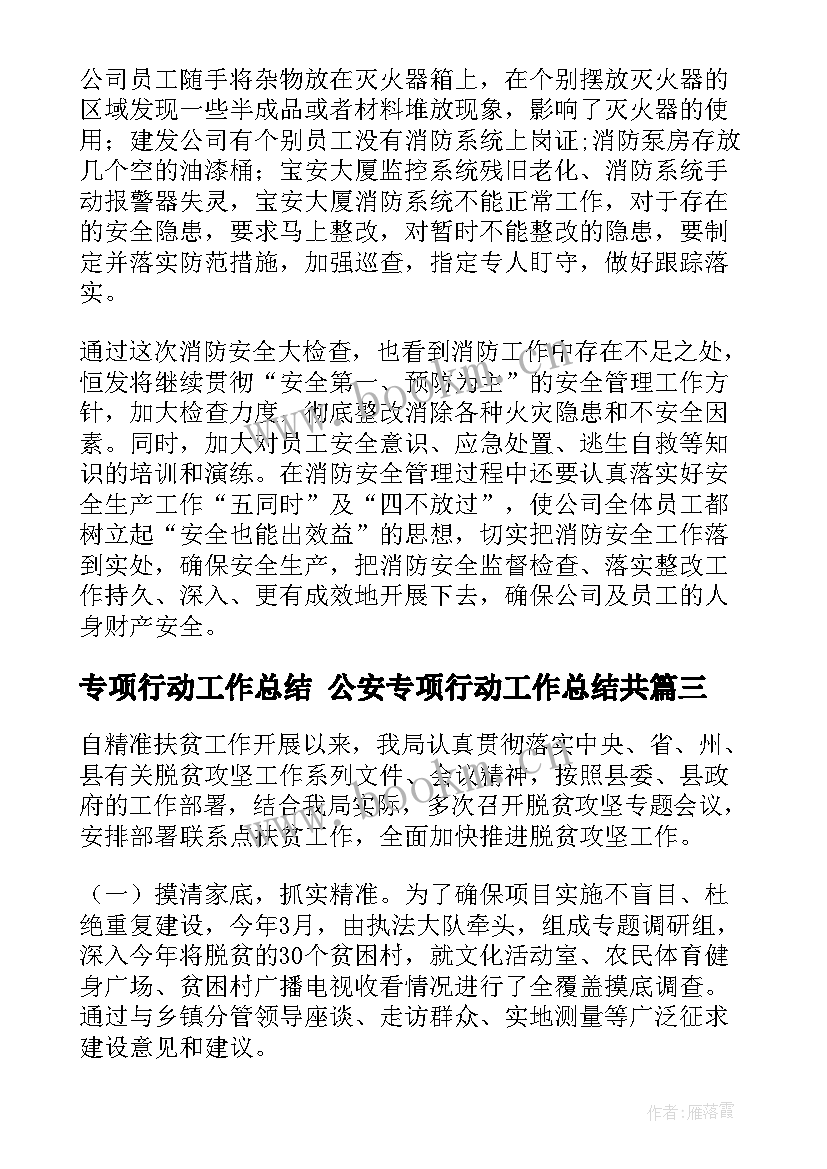 专项行动工作总结 公安专项行动工作总结共(优秀5篇)