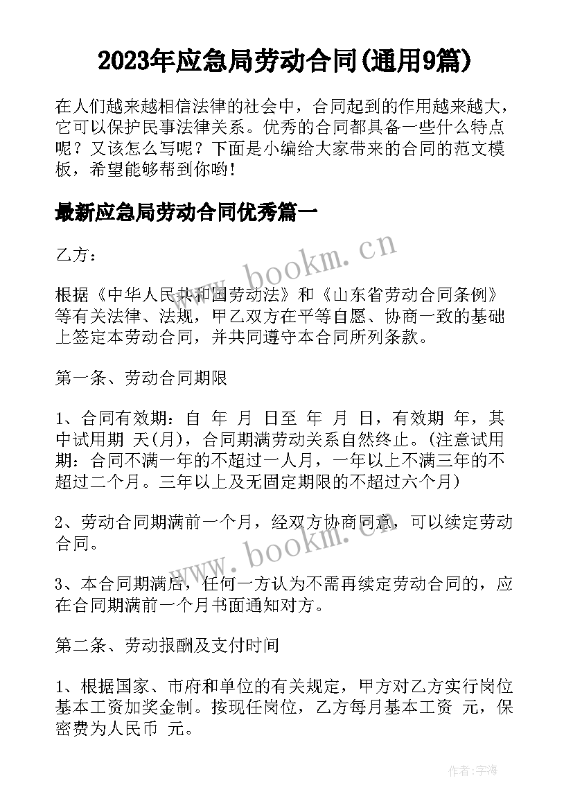 2023年应急局劳动合同(通用9篇)