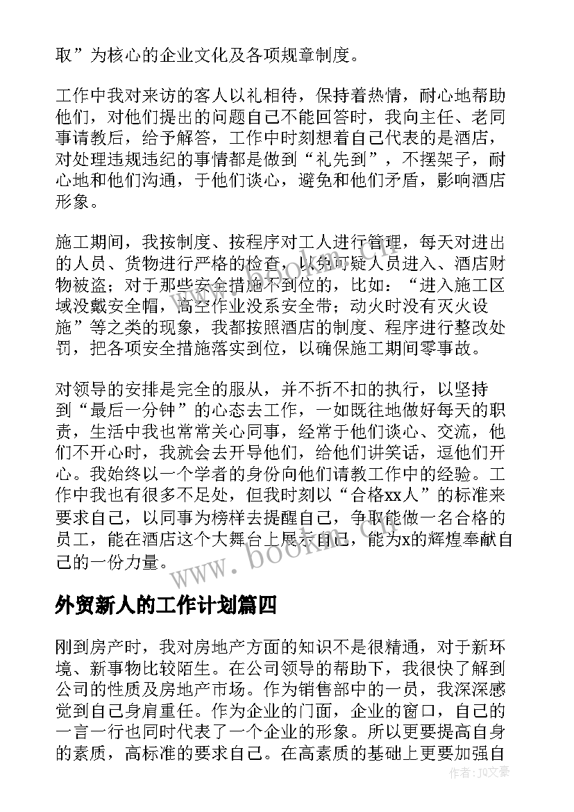 外贸新人的工作计划(优秀5篇)