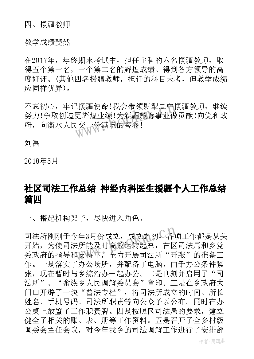 社区司法工作总结 神经内科医生援疆个人工作总结(通用5篇)