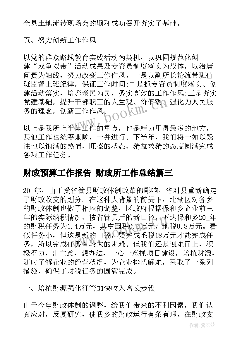 最新财政预算工作报告 财政所工作总结(实用8篇)