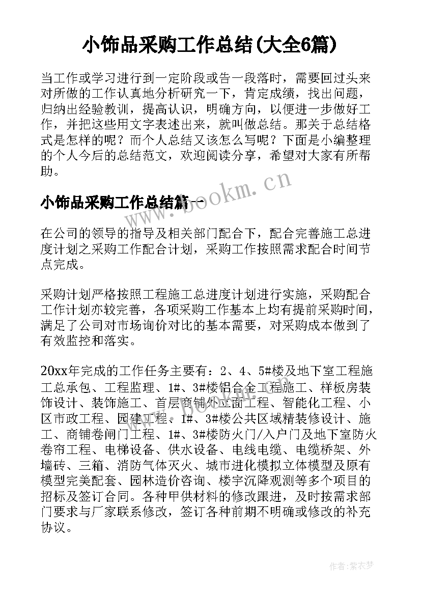 小饰品采购工作总结(大全6篇)