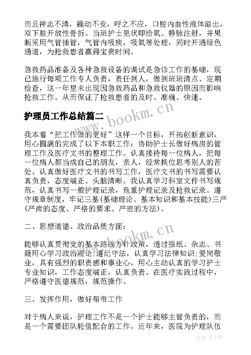 护理员工作总结(汇总10篇)