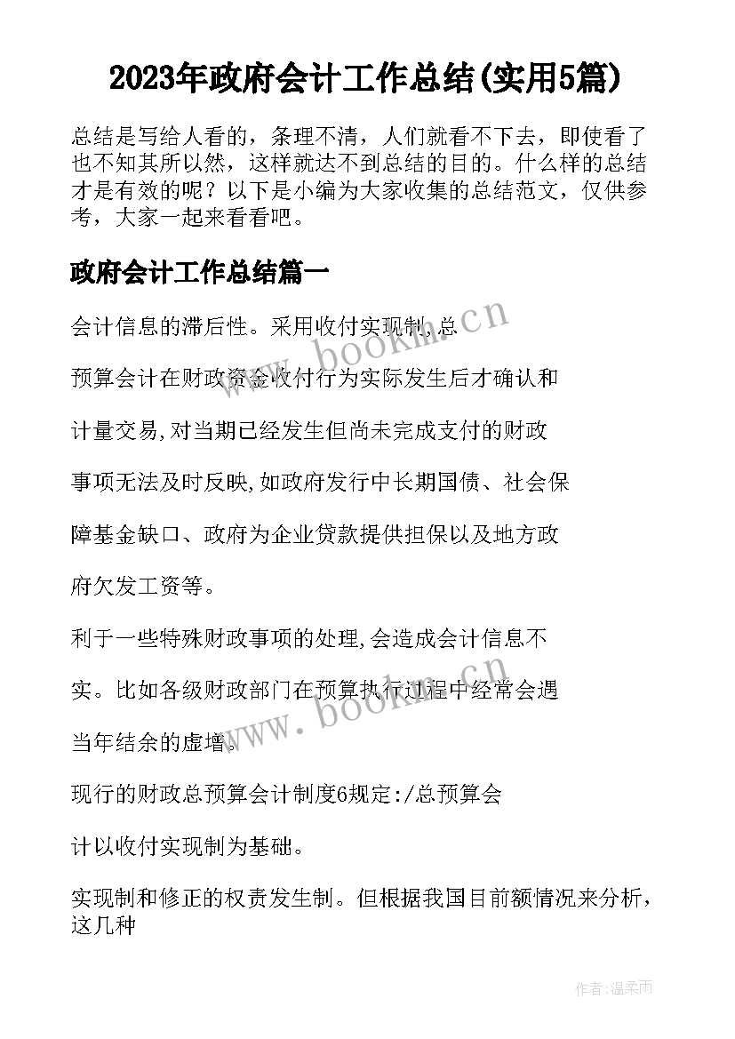 2023年政府会计工作总结(实用5篇)